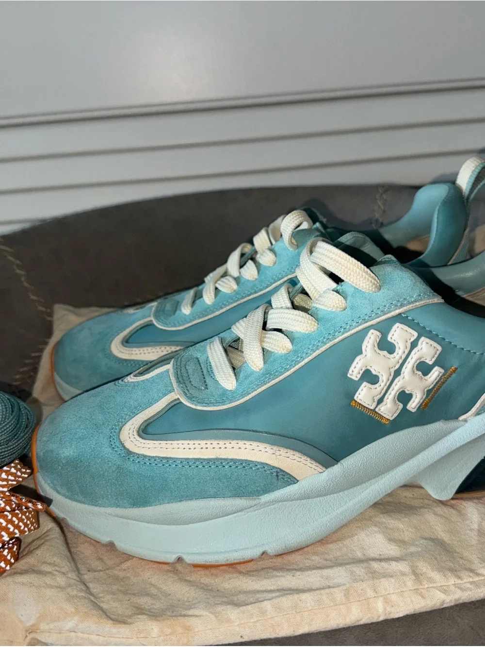 Tory Burch Good Luck Trainer Sneakers blue and white size 10